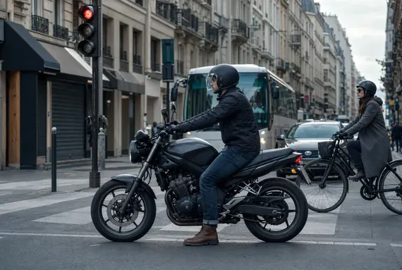 Motocykl na czerwonym świetle w mieście, krótka trasa